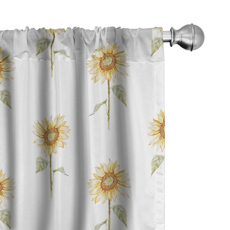 Lunarable Sunflower Window Curtains, Hand Drawn Floral Pattern Watercolor Effect Nature Illustration, Lightweight Decor 2-Panel Set with Rod Pocket, Pair of - 28" x 63", Green Ginger - Image 1